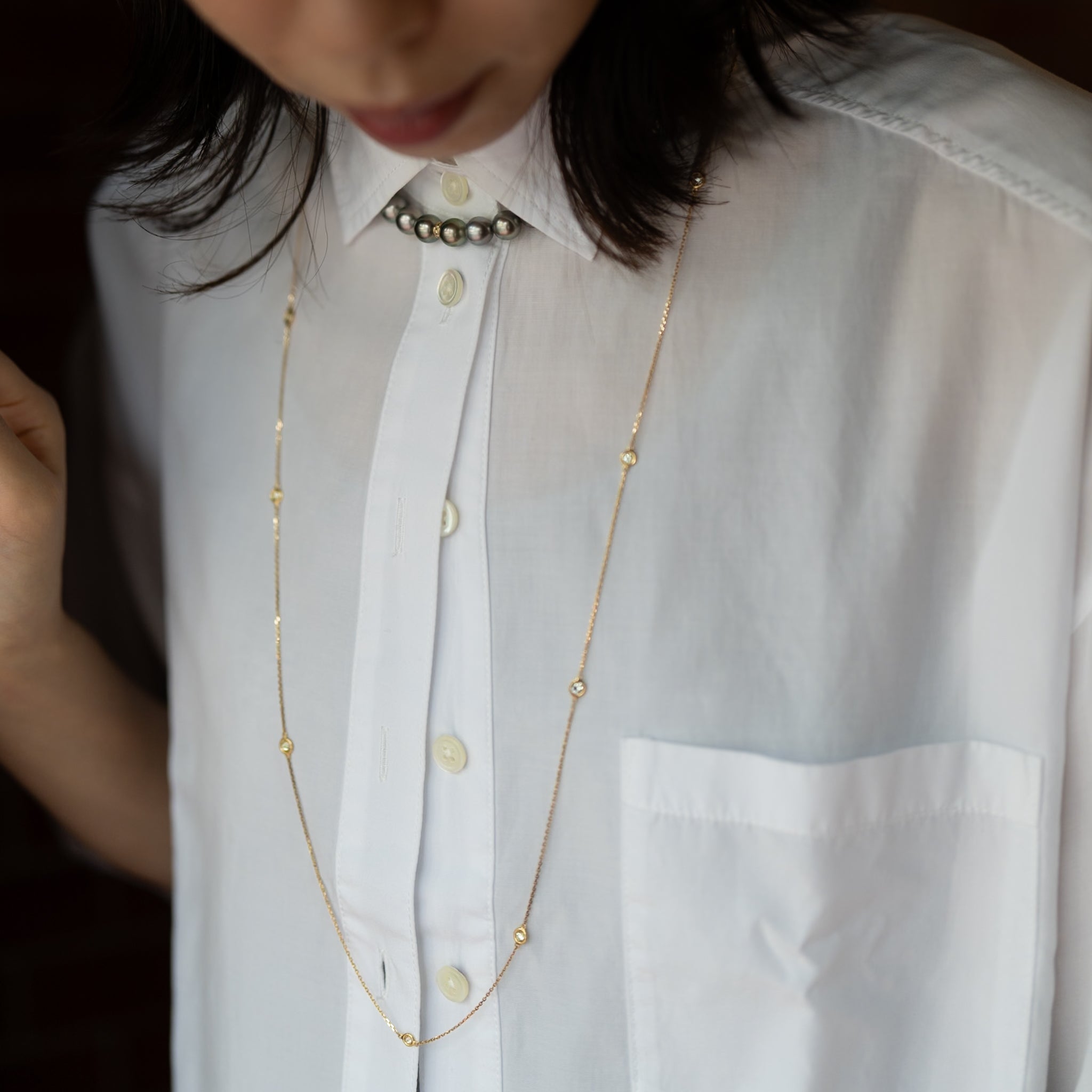 440 Basic ダイヤモンド ステーションネックレス 1.2ct 着用イメージ