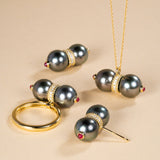 South Sea Pearl Double Earrings (Diamonds / Rubies) 9.5mm K18 Yellow Gold
