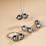 South Sea Pearl Double Earrings (Sapphire) 9.5mm Platinum
